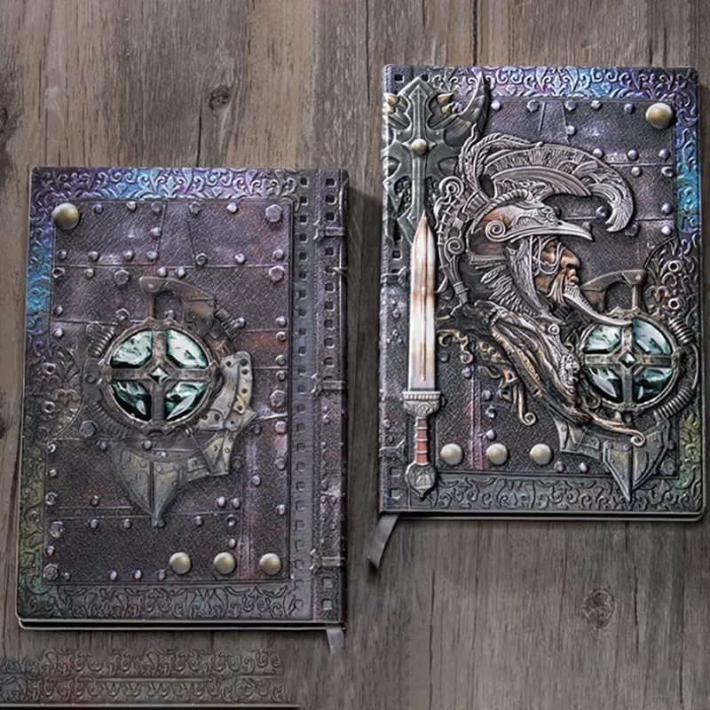 1Pcs Creative Retro 3D Warriors Relief A5 Notebook Journal Embossed Writing Notebook Handmade Leather Cover Diary Gift