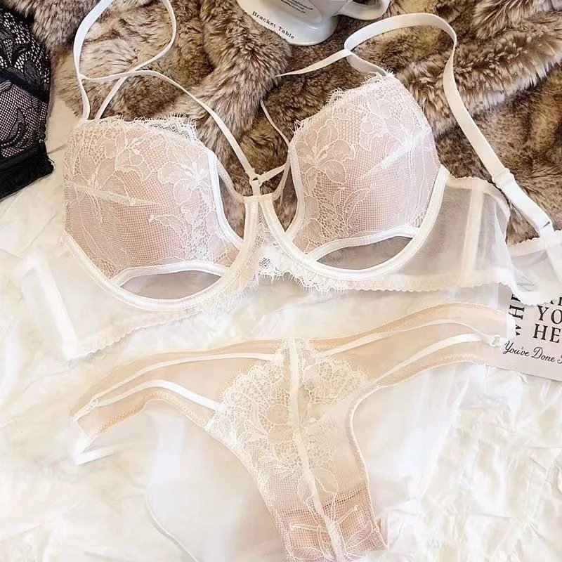 Strapless Openwork Bra Set Sexy Lace Push Up Bralette Support Anti-Sagging Plunge Low Back Comfort Women Lingerie Set YUQI S-XL