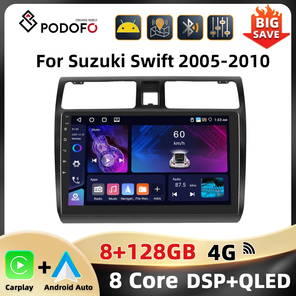 Podofo AI صوت 10.1 ''راديو السيارة لسوزوكي سويفت 2005-2010 سيارة ذكية الوسائط المتعددة Carplay أندرويد سيارة واي فاي نظام تحديد المواقع ستيريو السيارة #1