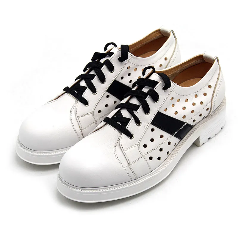 

Hollow-out Leather Shoes Round-toed White Shoes Japanese-style Thick-soled Men's Shoes Tiktok Jointed Leath