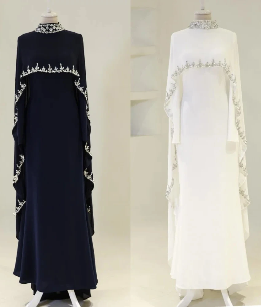 

MCDV Customized Luxury Crystal Jersey Mermaid Evening Dress Delicate High Collar Long Sleeves Floor Length After Party Dress