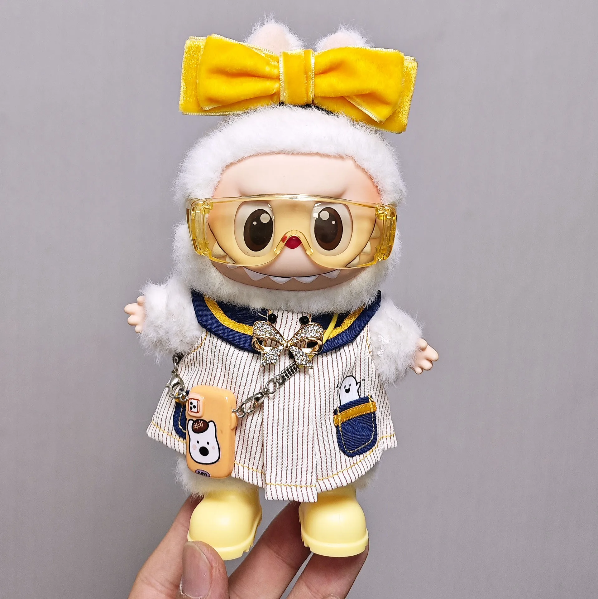 

Labubu Doll Dress Set with Bow Headband for Standing Sitting Figures 1 2 3 Gen Vinyl Outfit Cute Skirt Fashion Accessories