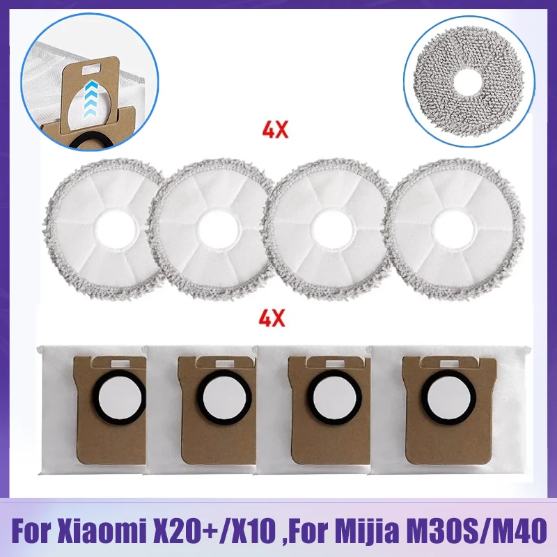 

Replacement Dust Bag & Mop Pads Kit for Xiaomi Robot Vacuum X20/X10/Mijia M30S/M40, Vacuum Cleaner Parts Accessories