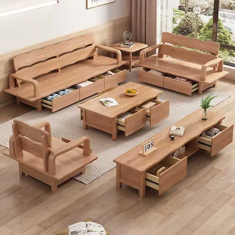 Ash wood all solid wood sofa modern simple living room winter and summer dual-purpose drawer storage sofa medium and small