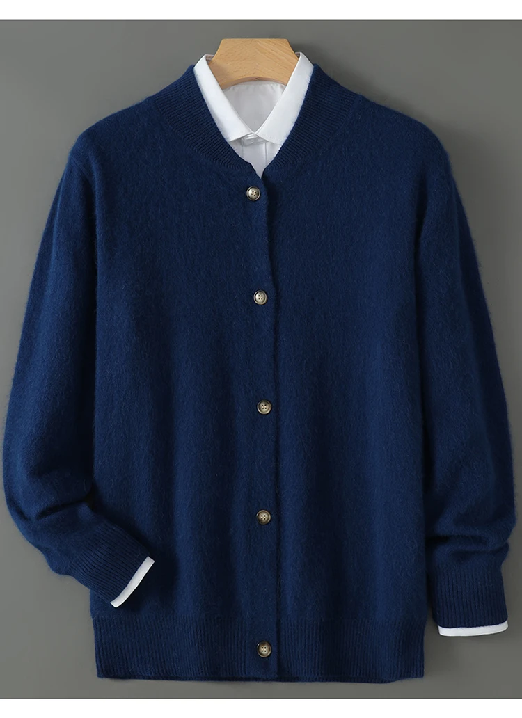 

100% pure mink cardigan men's autumn and winter thickened loose warm sweater jacket casual business bottoming knitted sweater