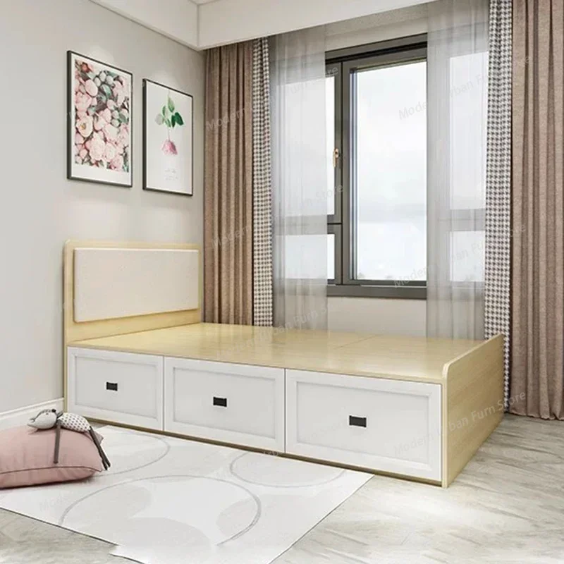 Drawers Storage Modern Bed Bedroom Simple Sleeping Cot Double Bed Human Floor White Muebles Para Dormitorio Nordic Furniture