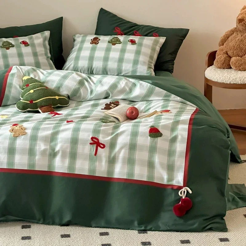 Atmosphere Green Christmas Tree Long Staple Cotton Bedding 4piece Set of All Cotton Pure Cotton Bed Sheet Duvet Cover Pillowcase