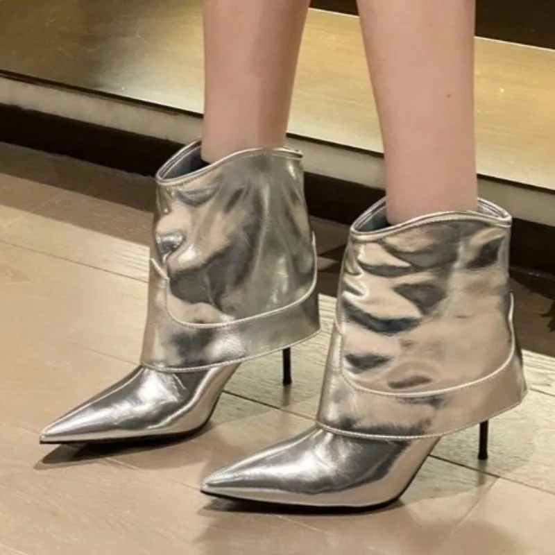 

2025 Новые женские ботильоны с острым носком на высоком каблуке, модельерская элегантная обувь, зимние зимние короткие ботинки «Челси», модельные туфли-лодочки