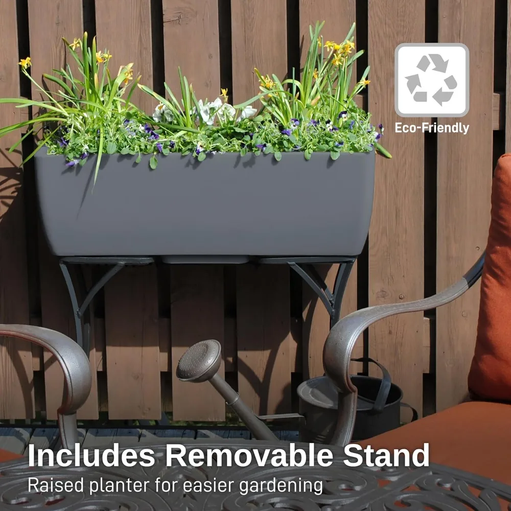 30" Long Elevated Rectangular Garden Planter with Wrought Iron Stand, Graphite - Durable, Stylish, and Weather-Resistant