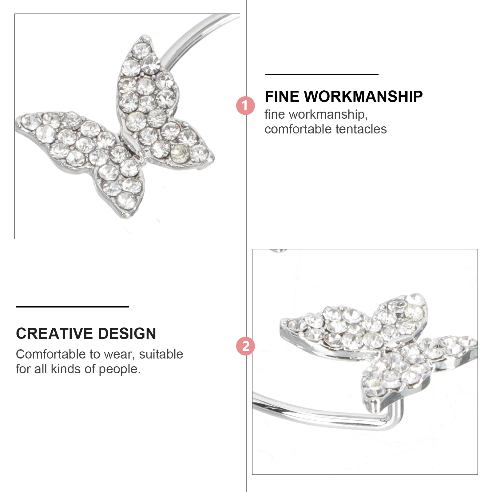 

1 Pair Butterflies Ear Hook Rhinestone Ear Cuff Clip on Earrings Sparkly Non Piercing Jewelry Clip on Earrings