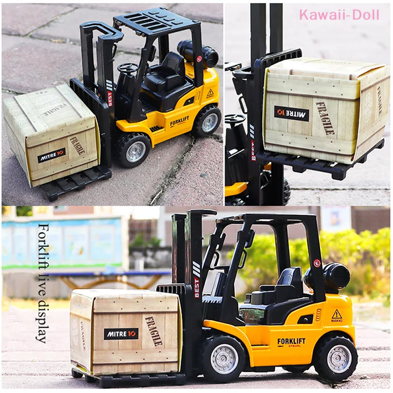 [DO]Alloy Die-Cast Model Vehicle Construction Forklift Friction Toy Cargo Pallet Interactive Toy For Xmas Gift[DO]