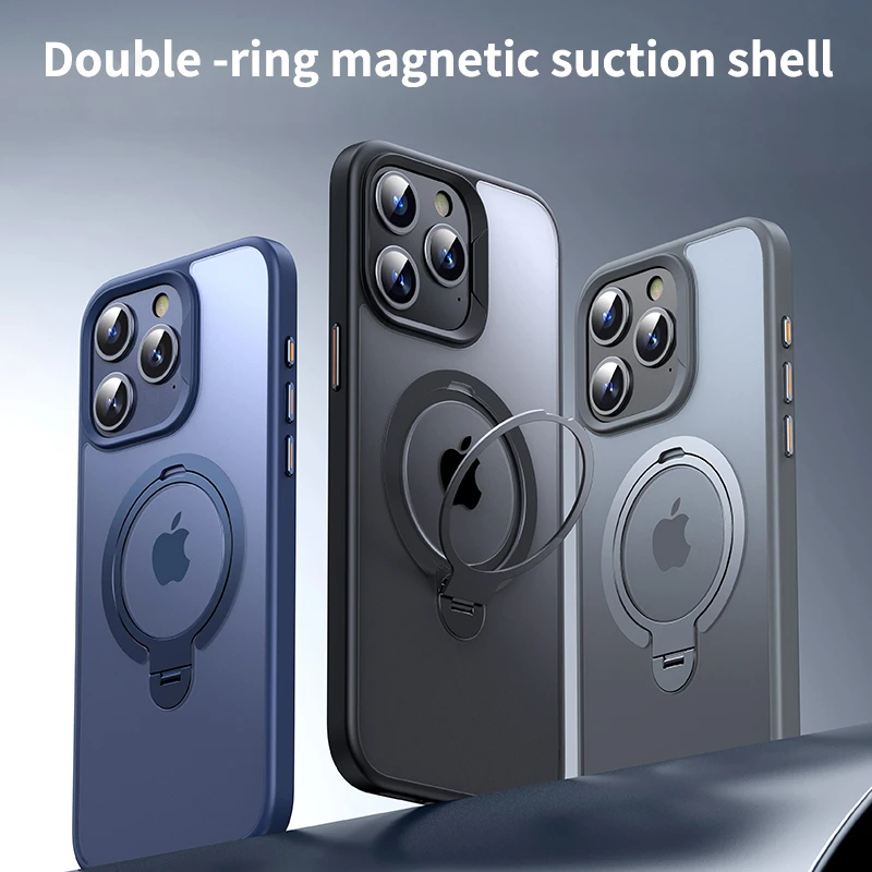 Double Magnetic Ring Magnetic Stand Phone Case for iPhone 12 14 13 15 Pro Max Plus Megsafe Wireless Charging Silicone Matte Case