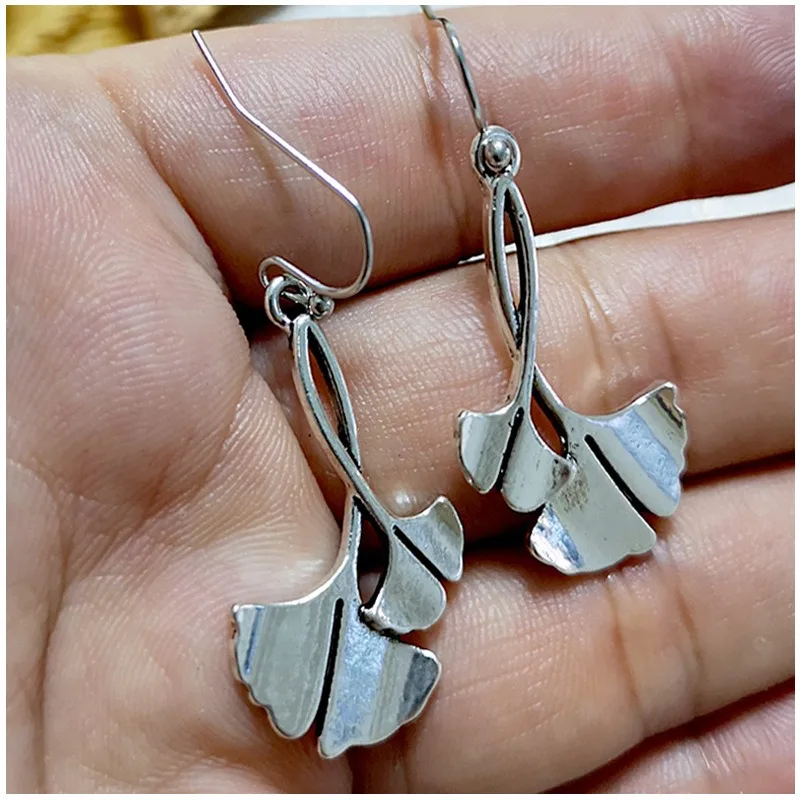 Vintage Ginkgo Biloba Leaf Dangle Earrings for Women 2023 New Engagement Wedding Jewelry Statement Silver Color Metal Earrings