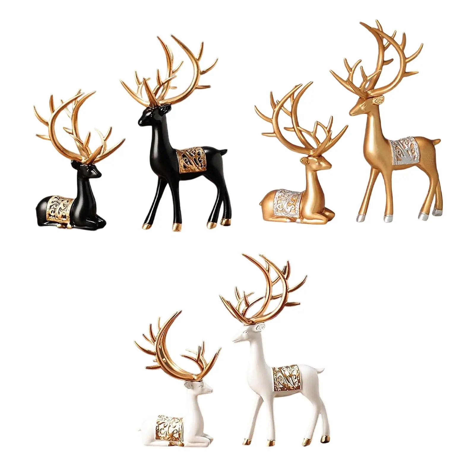 2x Reindeer Statues Craft Figurine Creative for Table Bedroom Decoration Wedding