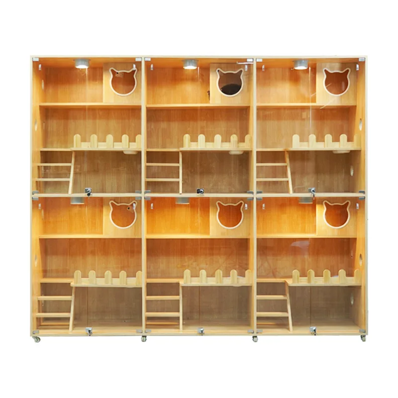 

Cat Display Cabinet Cat Villa Solid Wood Large Large Space Glass Door Cat Cage