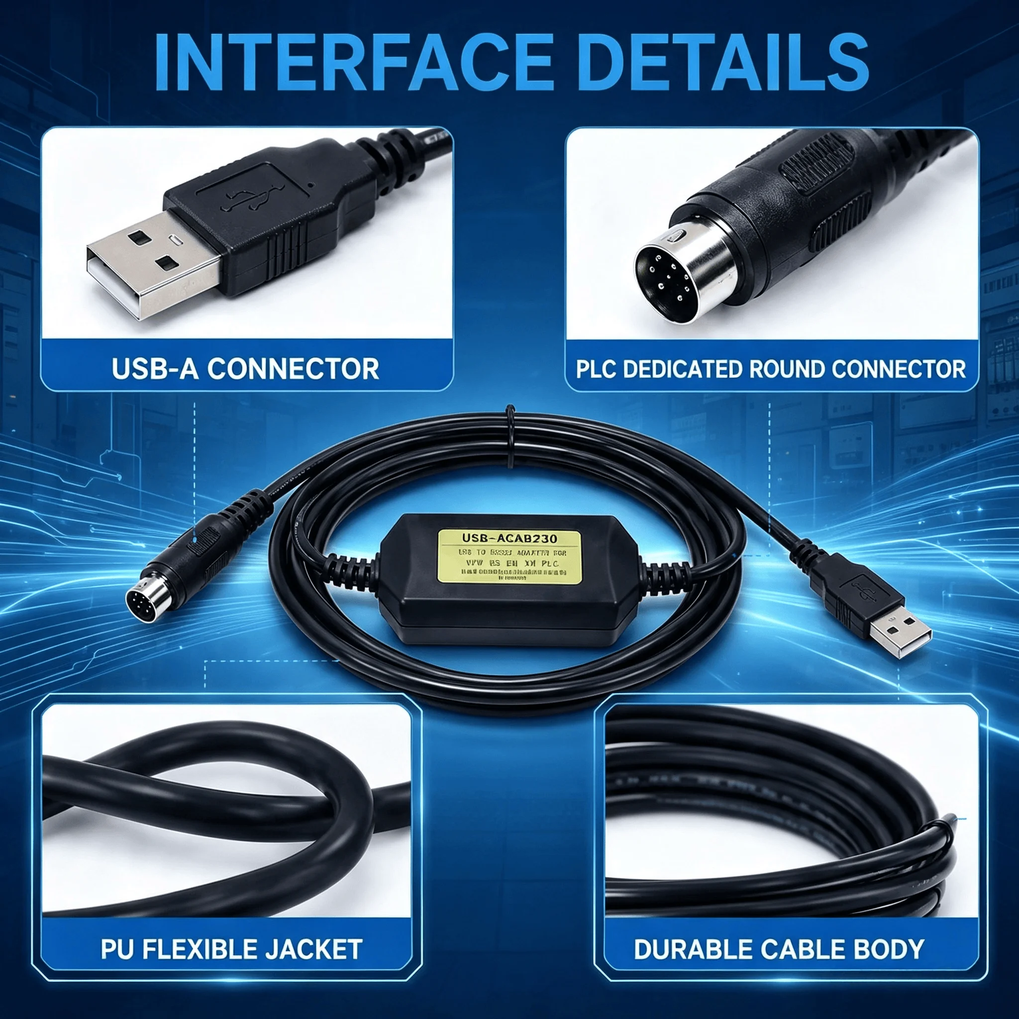 USB-ACAB230 PLC Programming Cable for Delta DVP-EX ES EH EN, USB to RS232 Download Cable with CH340 Chip, 3M