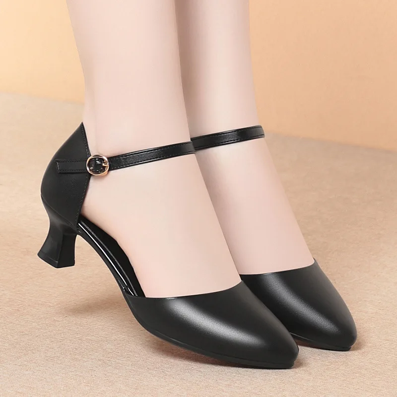 

3cm 5cm Elegant Breathable Round Head Soft Leather Shoes Women Mary Janes 2026 Spring Women's Kitten Heel Shoes Office Daily