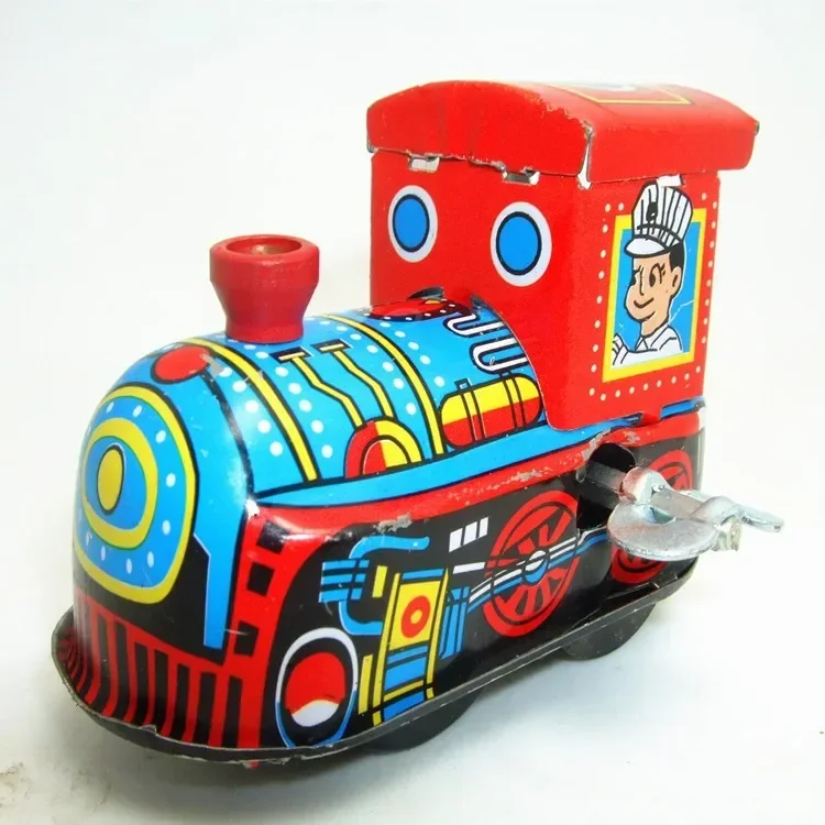 

[Funny] Classic collection Retro Clockwork Wind up Metal Walking Tin locomotive train robot recall Mechanical toys kids gift