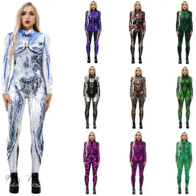 Halloween 3D Printed Costume Party Reflect Cosplay Costume Women  Party Jumpsuits Holiday Zentai Bodysuits Female Elastic Outfit