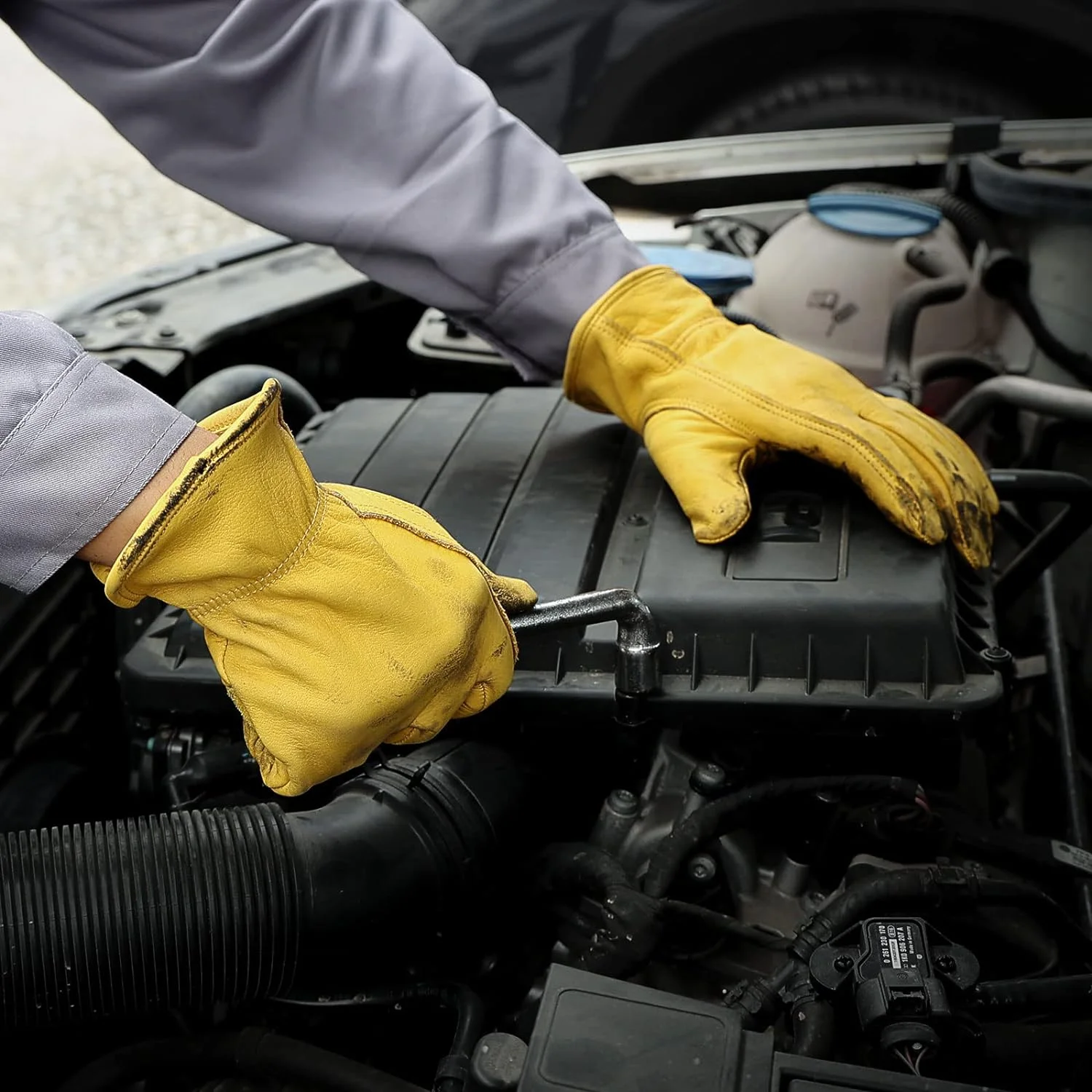 Leather Work Gloves Flex Grip Stretchable Tough Cowhide Work Gloves