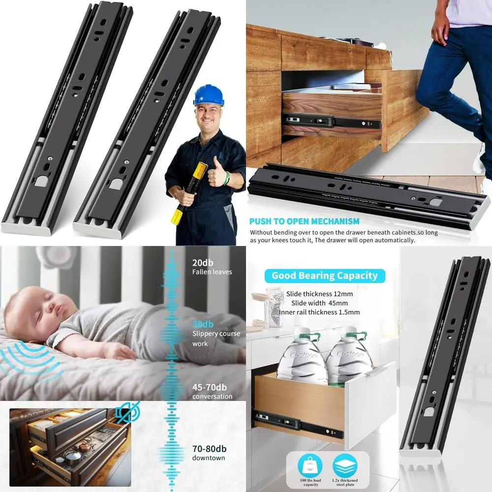 

Усиленные металлические направляющие с шарикоподшипниками, выдвижные на 12-24 дюйма, черные направляющие, нагрузка до 100 фунтов