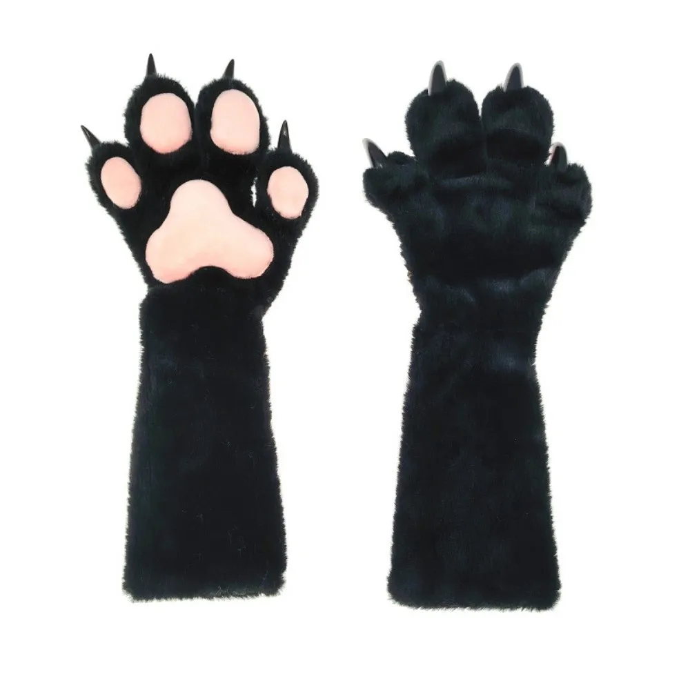New Faux Fur Animal Fursuit Paw Gloves Plush Pads Thicken Cosplay Paw Glove with Nails Cartoon Animal Claw Mittens Gifts