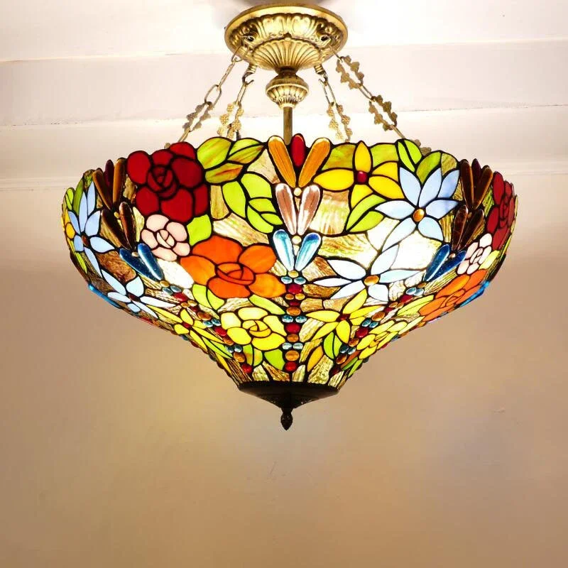 ALBERT Tiffany European Chandelier Vintage Creative Color Glass Pendant Lamp  Home Living Room restaurant Bedroom Hotel Corridor