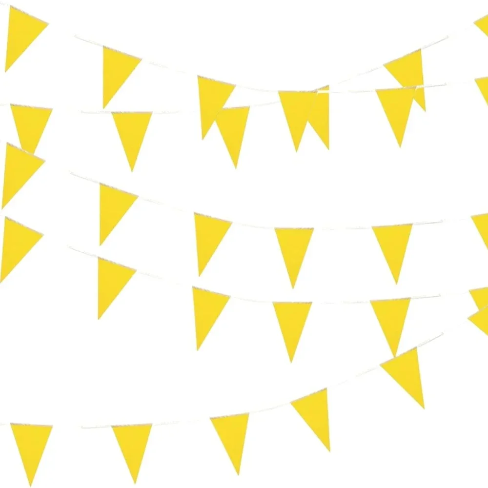 Yellow Pennant Banner Bunting Solid Triangle Flags String for Festival Wedding Birthday Anniversary Party - 33 Feet