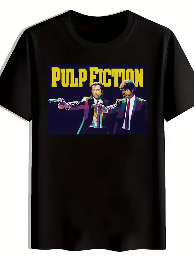 

[Pulp Fiction T-Shirt] Black Men's Pulp Fiction Graphic T-Shirt | Casual Crew Ne