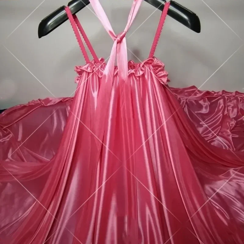

Men Women Glossy Sexy Satin Silky Smooth Suspender Maxi Dress Sleeveless Loose Plus Size Long Dress Sleeping Robe