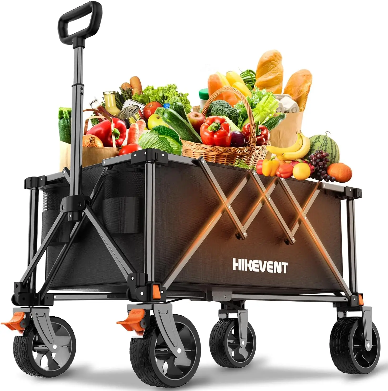 Collapsible Wagon Cart Foldable, Utility Garden Wagon with 220lbs Weight Capacity, Heavy Duty Portable Sport Wagon with Wheels f