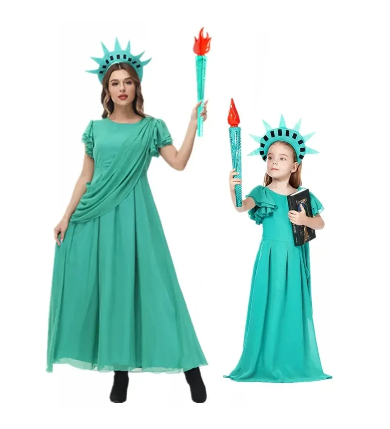 

Kids Girls Statue Of Liberty Costume Grown Torch Outfit for Cosplay Women Adult Purim Halloween Party Fantasia Dress Up