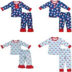 Wholesale Children Baby Boy Girl Sleepwear Long Sleeves Shirts Christmas Santa Set Kids Pants Toddler Outfit Pajamas Nightwear