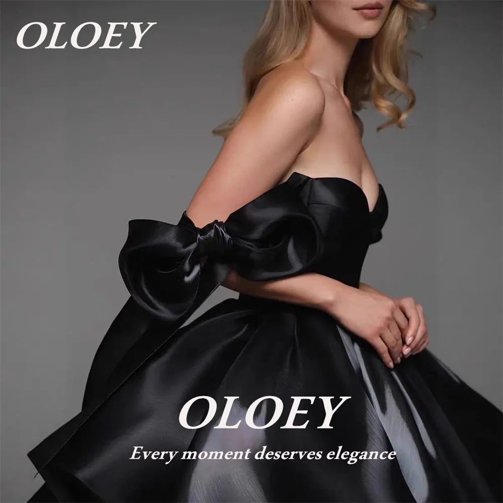 OLOEY Sexy Sweetheart Mini Prom Cocktail Dresses Ribbon Bow Sleeves Pleated Satin Evening Dress Customized Wedding Party Dress
