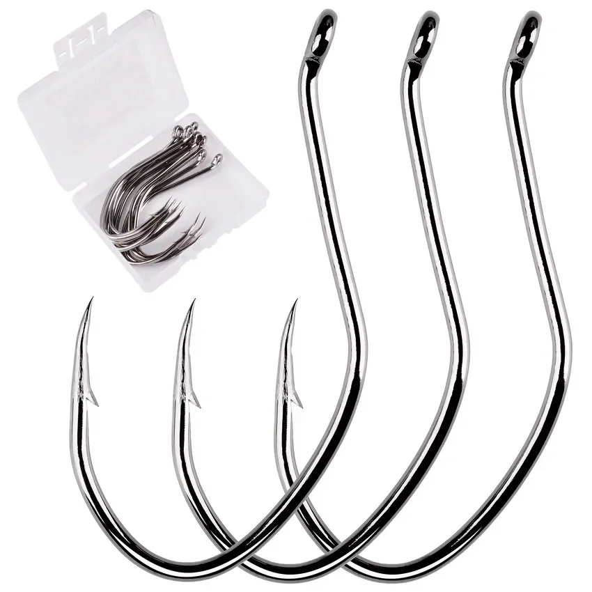 10pcs/Box 6/0-10 Barbed Catfish Fishing Hooks High Carbon Steel Catfish Hook Fishhook V Sharp Circle Hook Fishing Tackle