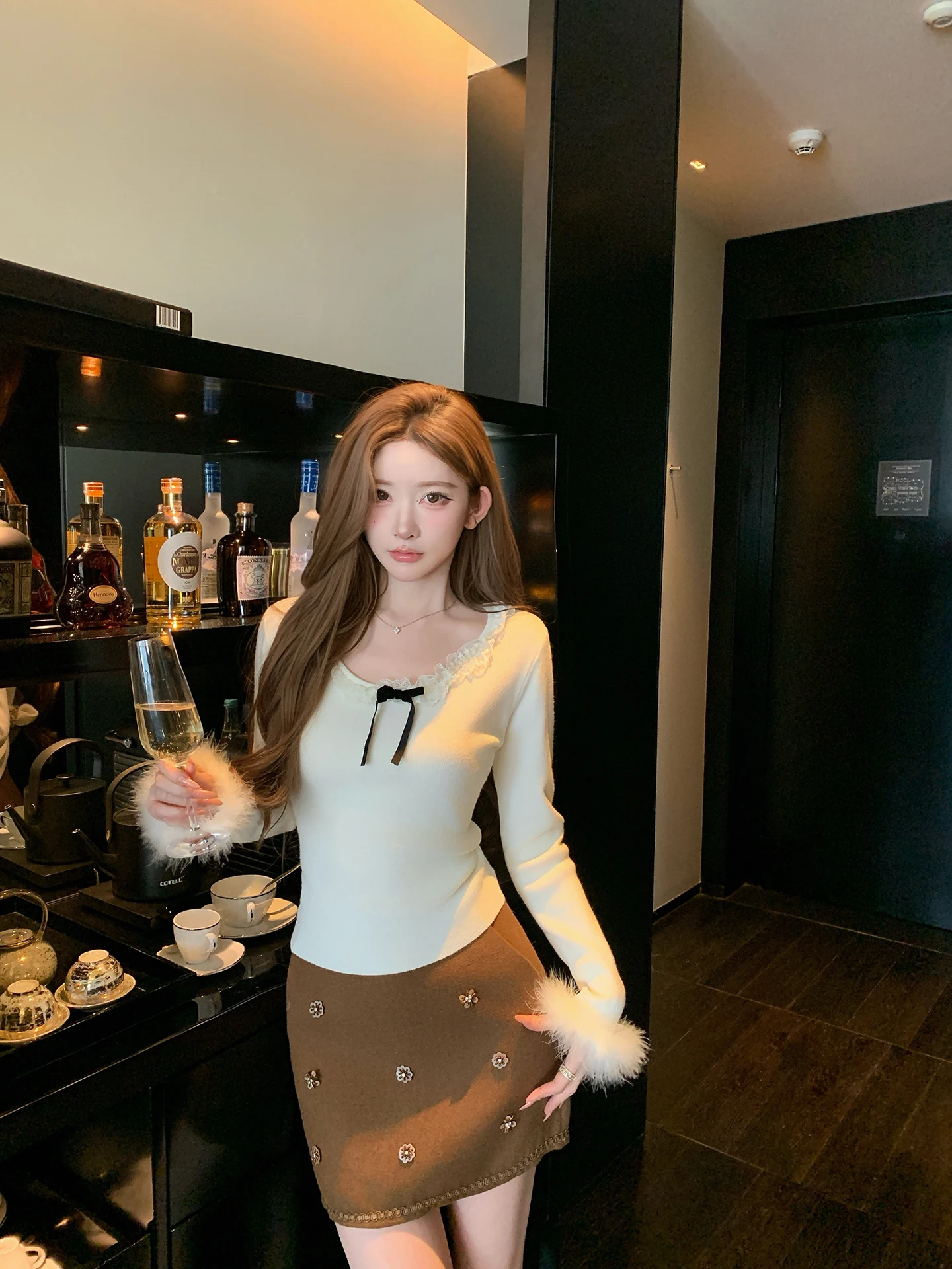 

Chen DaYu Unique Knitted Base irt Women's Autumn Winter Design Sense Furry Sve Elegance Inner Wear Top Korean Sle Slim...