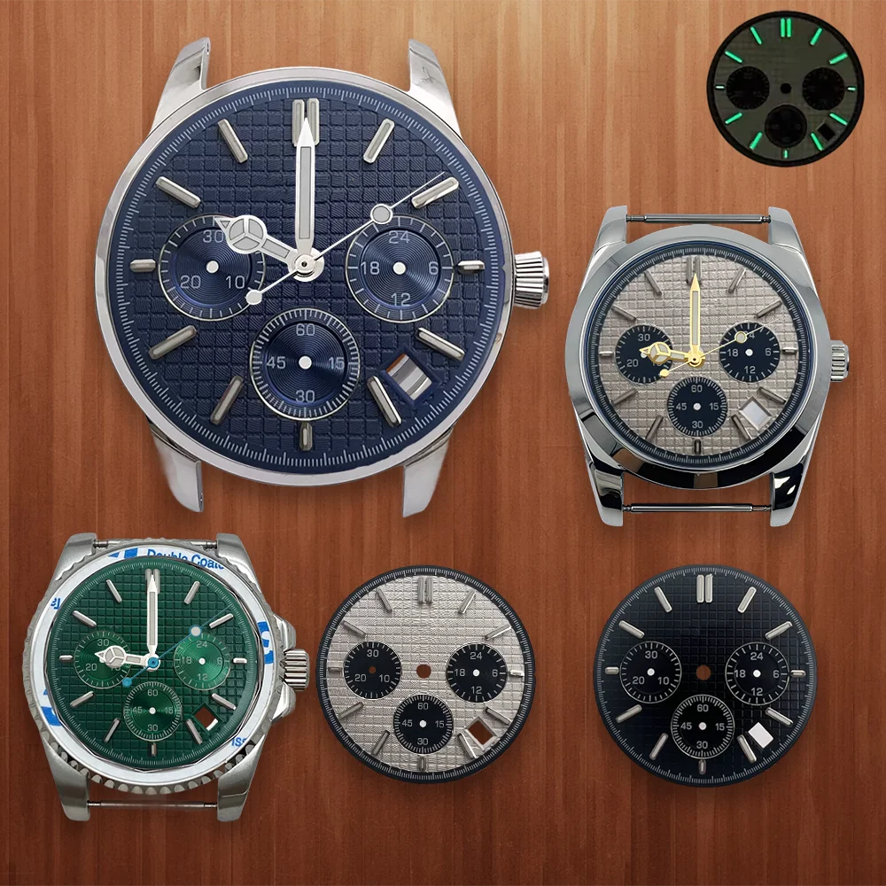 31.8mm S Dial VK63 Oak  six-pointer Dial Fit VK63 Movement Green Luminous High-Quality Watch Modification Accessories Watch case