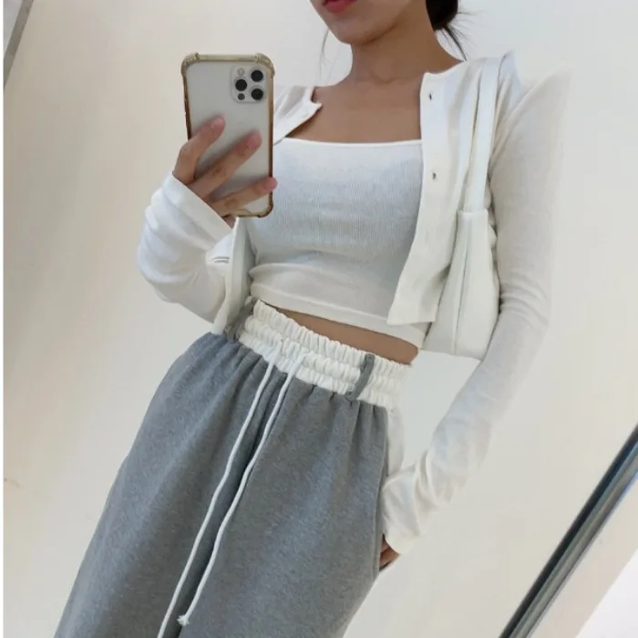 

Spring 2026 Women's Fashion Short Sleeveless Cardigan Top Pure Color Casual Style High Waist Spring Collection Chinese Brand