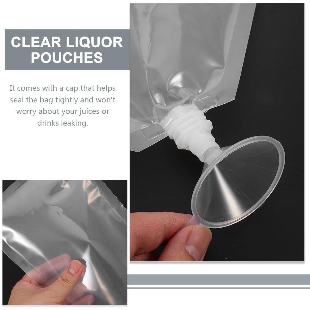 

1 set Drink Bags 250ml Clear Left Mouth Reusable 2 Funnels Leak Proof Lightweight Portable Storage Travel Pouches Flasks Kitchen