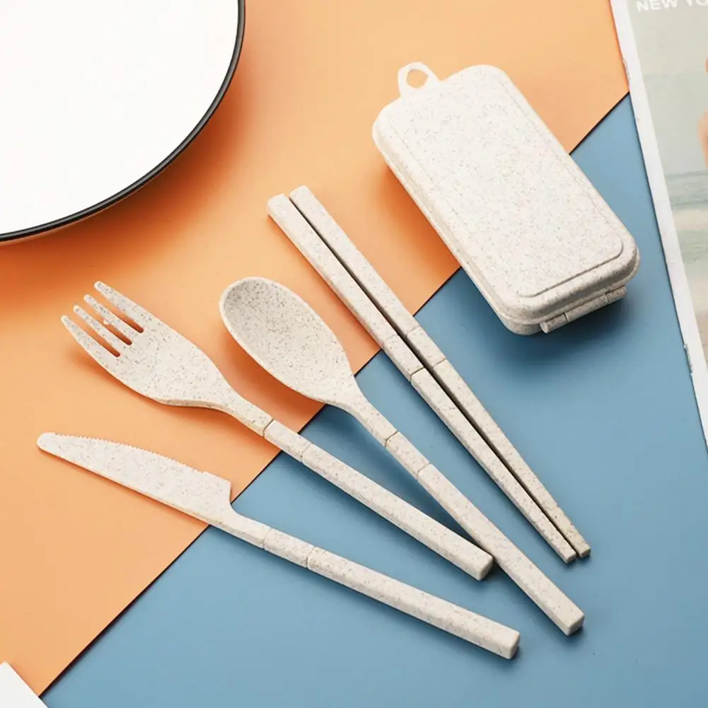 Foldable Dinnerware Set Portable Travel Cutlery Set Wheat Straw Cutter Spoon Chopstick Fork Tableware Kit столовые приборы набор