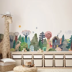 1PCS watercolor forest greenery pattern wall sticker, living room bedroom translucent self-adhesive art wallpaper
