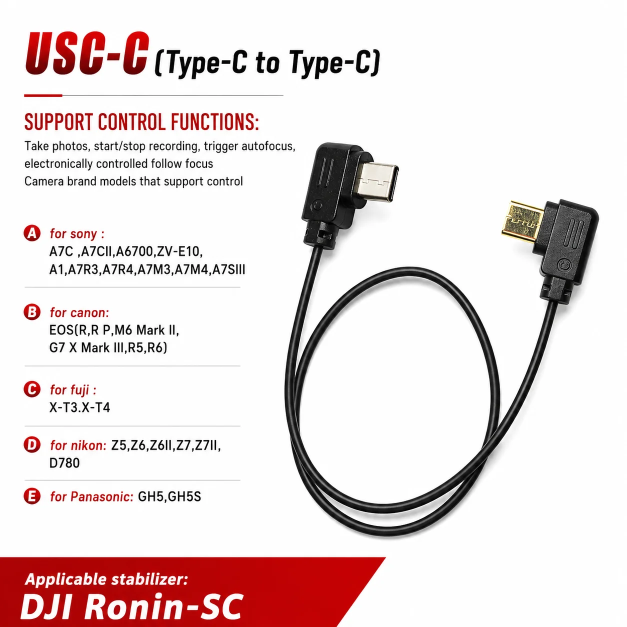 (USB-C) Cable DJI Ronin-SC Stabilizer Control Cable for Sony Nikon Canon Fuji Camera Multifunction Cable