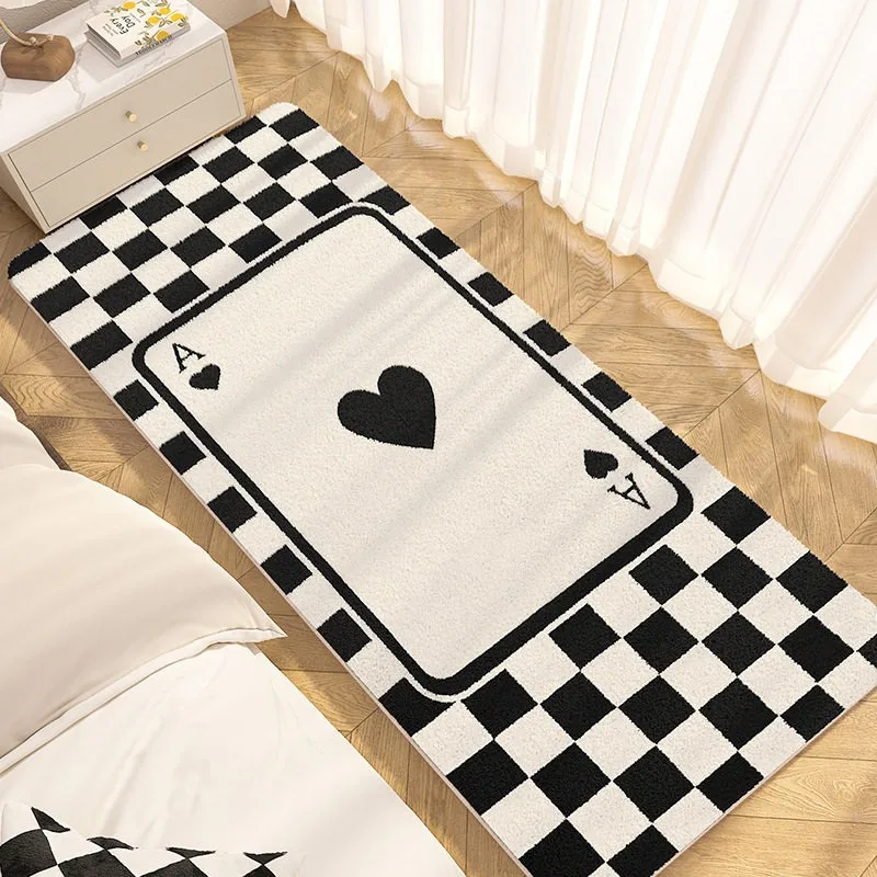 Bedroom Bedside Carpet Soft Comfortable Non-slip Floor Mat Black White Cartoon Playing Card Rug Long Home Decorative Mats Ковер
