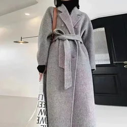 New High-end Women Wool Herringbone Loose Double-sided Wool Coat Temperament Handmade Natural Wool Fashion Jacket Autumn Winter