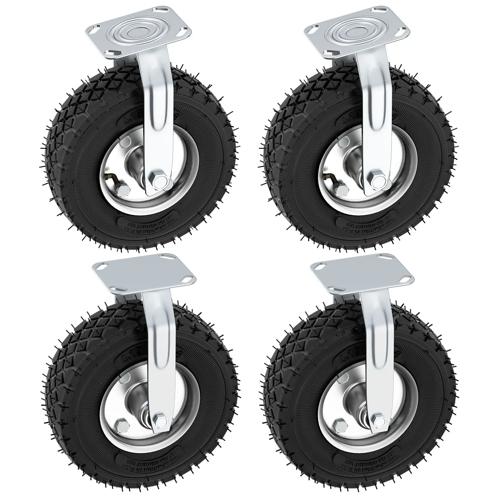 Set of 4 Caster Wheels 200/250mm, 2 Swivel + 2 Fixed, 200/250kg Load, Rubber, for Furniture, Carts & Heavy Equipment