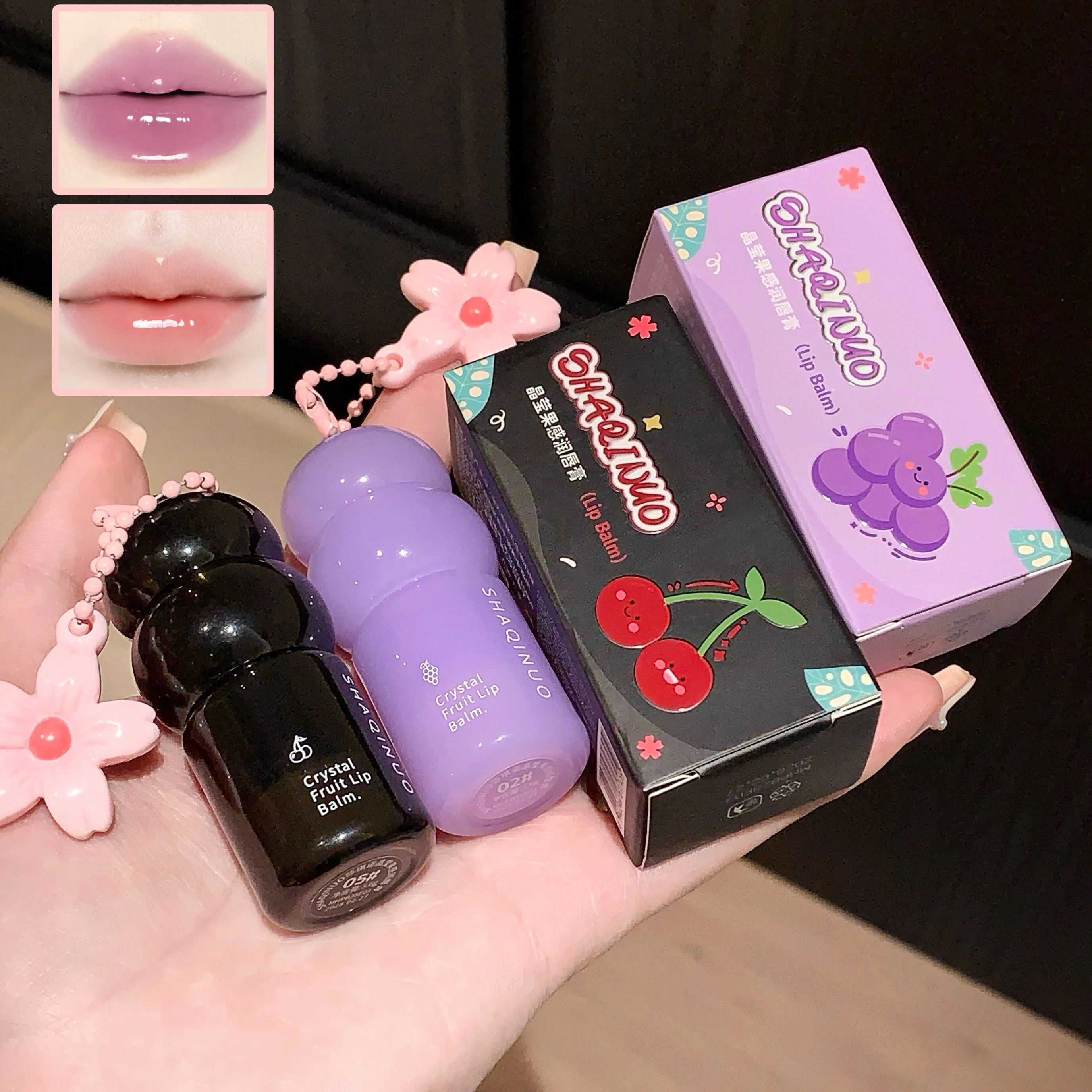 Colgante de bálsamo labial de frutas hidratante, cuidado de labios hidratante teñido para otoño e invierno, evita grietas secas, sabor refrescante de fruta