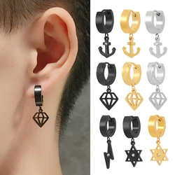 1PCS 316L Stainless Steel Hoop Earrings For Men Women Hexagonal Star Lightning Earring Geometry Pendant Earring Men's Jewelry