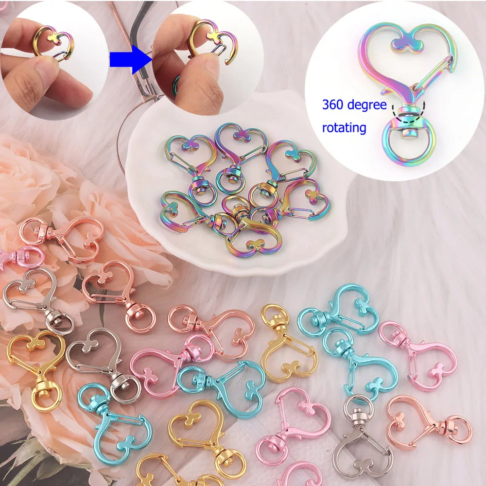 Heart-Shaped Swivel Lobster Claw Clasp,Metal Swivel Snap Hook Keychain Colorful Heart Clips for Keychain Lanyard,Jewelry