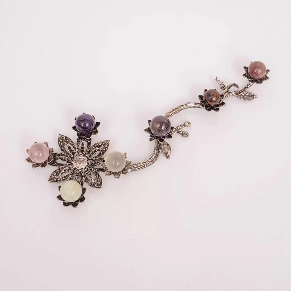 Lotus Flower Branch Crystal Ball Stand Multi-Position Metal Display Base Sphere Holder Mineral Specimen Gemstone Rack Home Decor