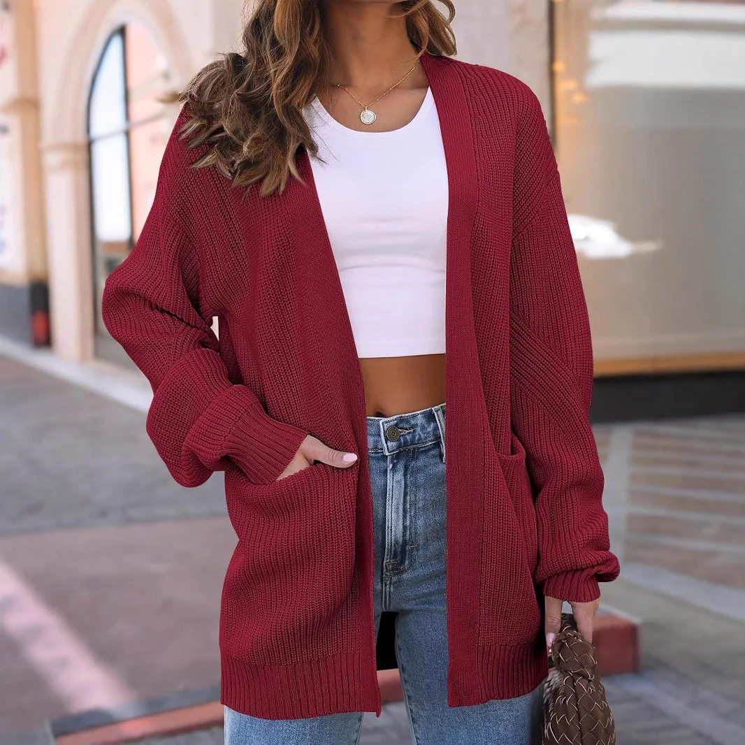 

Pull Femme Solid Color Autumn Winter Knitted Cardigan Sweater Women's Pocket Commuting Office Versatile High-end Sweater Jacket